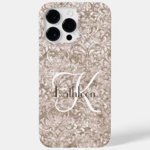 Monogramm-Name-Initiale Braun Weiße Verzierte Blüt Case-Mate iPhone 14 Pro Max Hülle