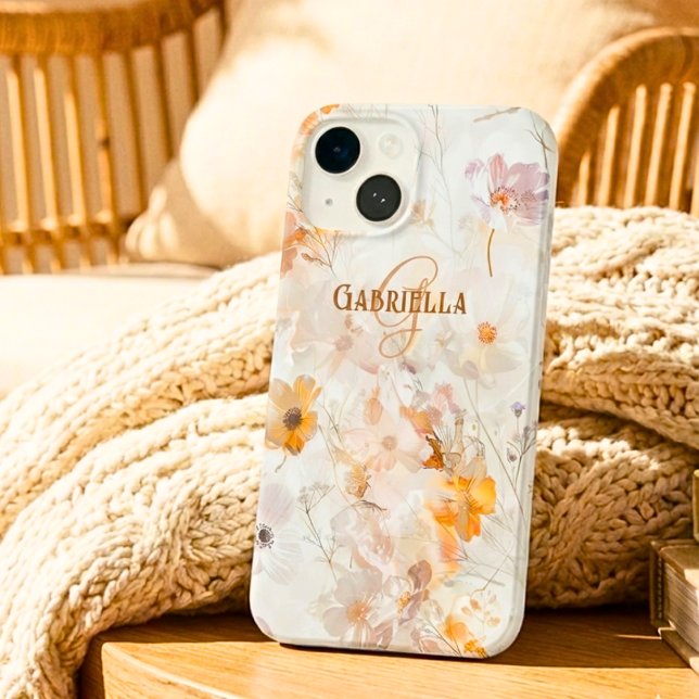 Monogramm-Name-Initiale Elegante Florale Wasserfar Case-Mate iPhone Hülle (Von Creator hochgeladen)