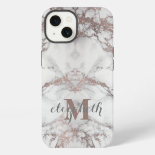 Monogramm-Name-Initiale Roségold Weiß Grauer Marmo iPhone 13 Hülle