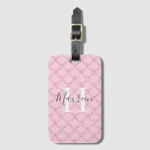 Monogramm-Name-Initialen Rosa Meerjungfrau-Schuppe Gepäckanhänger