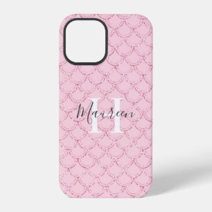Monogramm-Name-Initialen Rosa Meerjungfrau-Schuppe iPhone 12 Pro Hülle