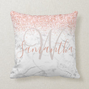 Monogramm Name Initialer Glitzer Blush Silver Kissen