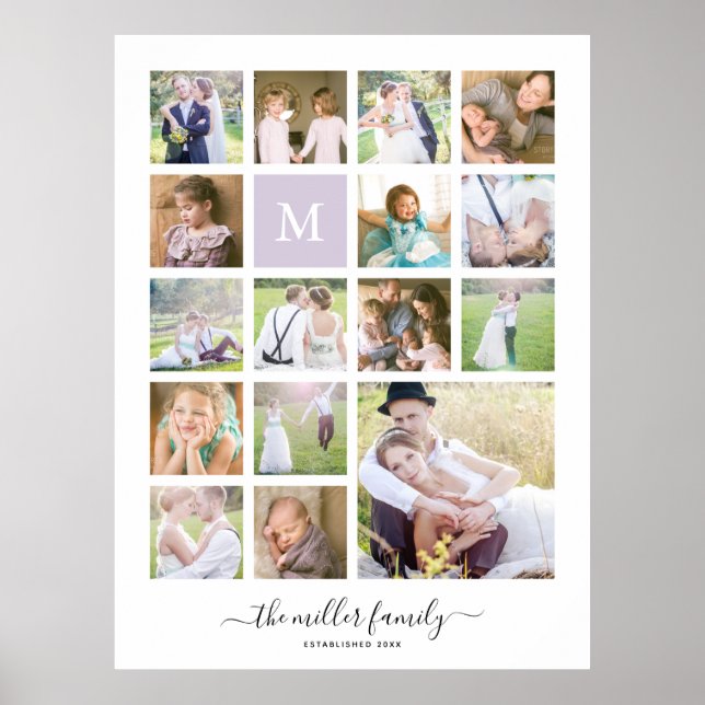 Monogramm Name Kalligrafie White 16 FotoCollage Poster (Vorne)