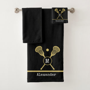 Monogramm Name Lacrosse Gold Black Badhandtuch Set