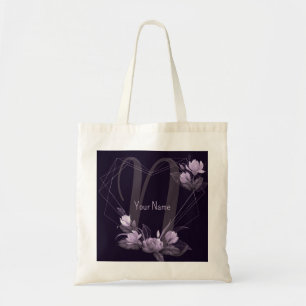 Monogramm-Name Lila Blumen Violett Geometrischer R Tragetasche