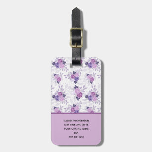 Monogramm-Name Lila Rosa Blumen Elegant Gepäckanhänger