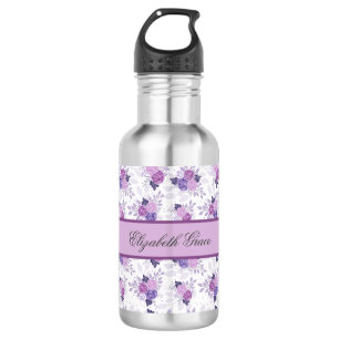 Monogramm-Name Lila Rosa Blumen Mädchen Edelstahlflasche