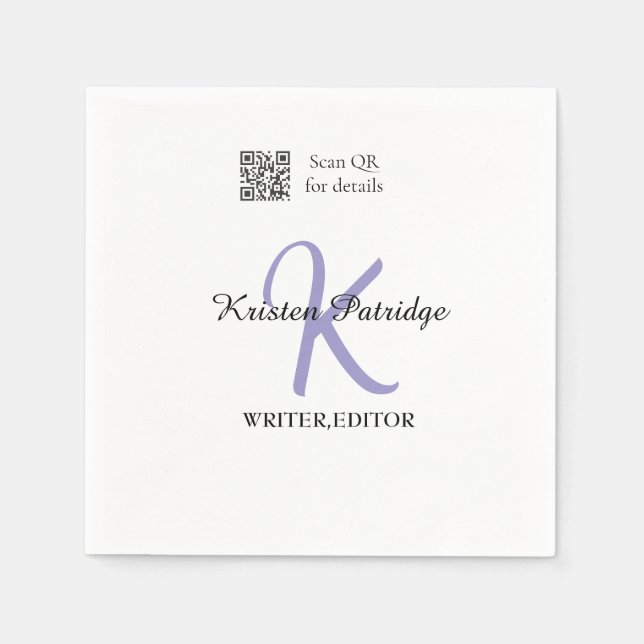Monogramm-Name Lila-Schreiber editper QR-Code Gesc Serviette (Vorderseite)