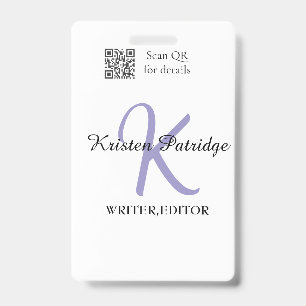 Monogramm-Name lila Schriftsteller bearbeiten QR-C Ausweis