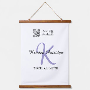 Monogramm-Name Lila-Schriftsteller bearbeiten QR-C Wandteppich Mit Holzrahmen