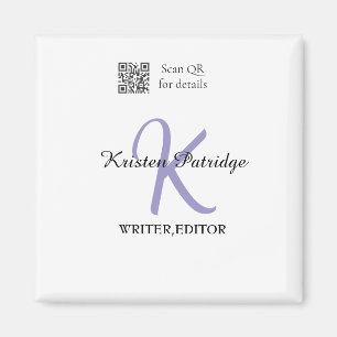 Monogramm-Name Lila-Schriftsteller-Bearbeitung QR- Magnet
