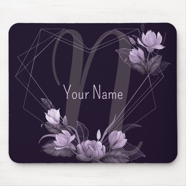 Monogramm Name Lila violetter Rahmen Mousepad (Vorne)
