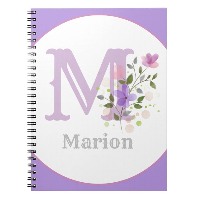 Monogramm & Name Marion mit Blumen Notizblock (Vorderseite)