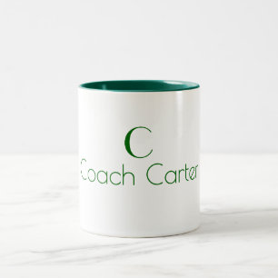 Monogramm Name Minimalist Dunkelgrüner Coach Zweifarbige Tasse