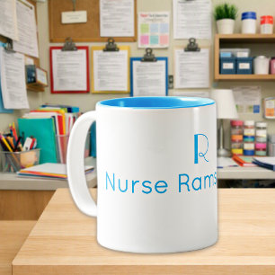 Monogramm Name Minimalist Himmelblau Schulkrankens Zweifarbige Tasse