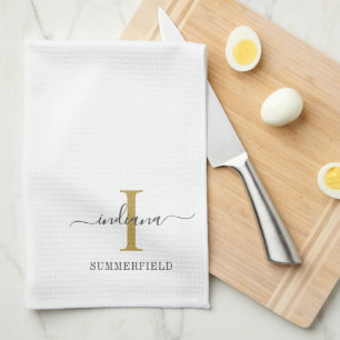 Monogramm Name Minimalistisch Gold Grau Schriftzug Geschirrtuch