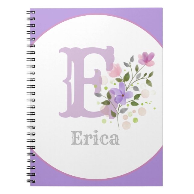 Monogramm & Name mit Blumen Notizblock (Vorderseite)