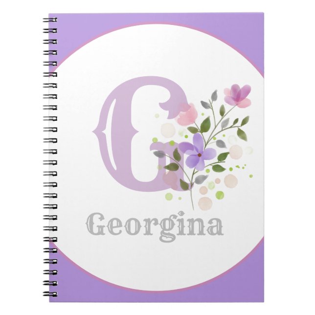 Monogramm & Name mit Blumen Notizblock (Vorderseite)