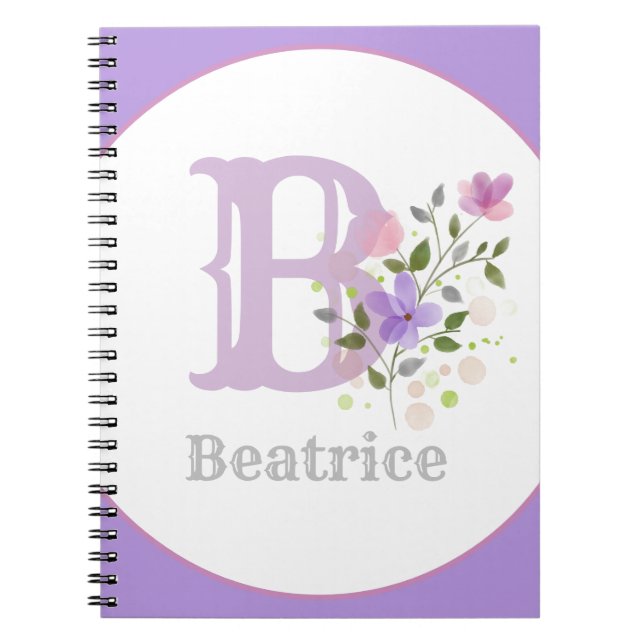 Monogramm & Name mit Blumen Notizblock (Vorderseite)