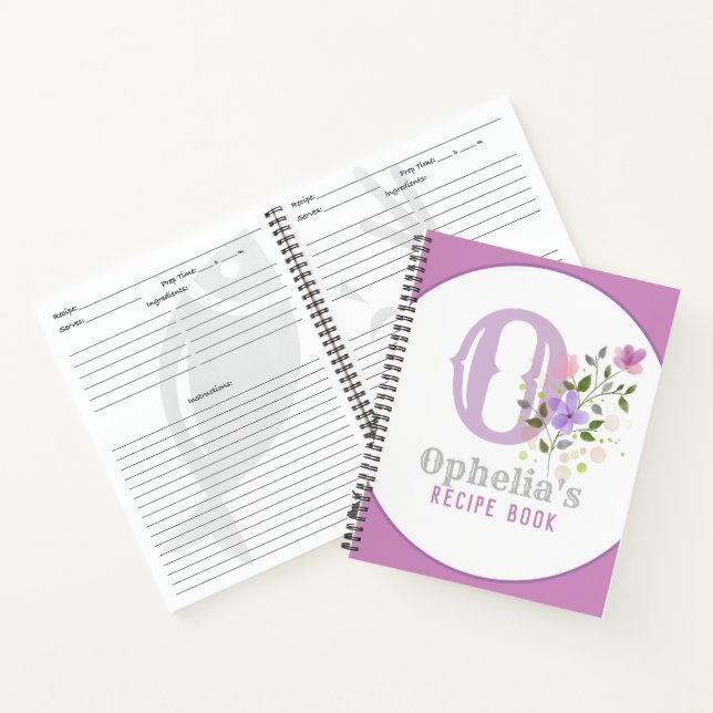 Monogramm & Name mit Blumen Notizbuch (Innenseite)
