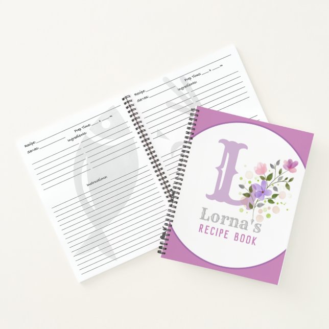 Monogramm & Name mit Blumen Notizbuch (Innenseite)