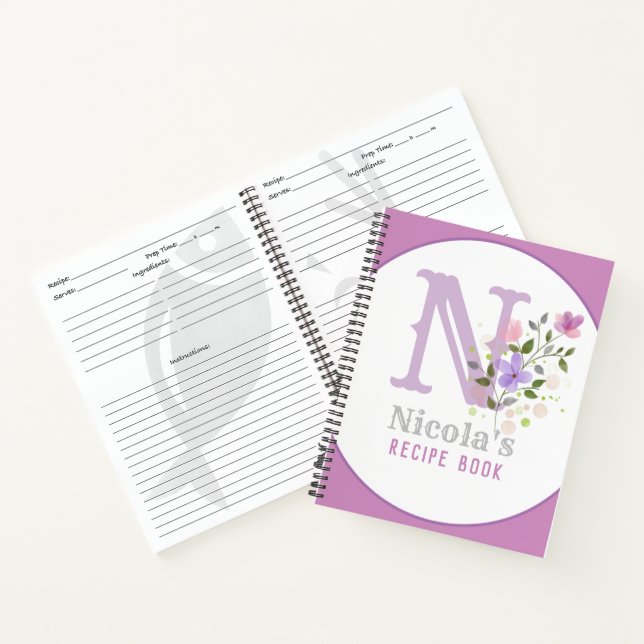 Monogramm & Name mit Blumen Notizbuch (Innenseite)