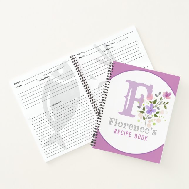 Monogramm & Name mit Blumen Notizbuch (Innenseite)