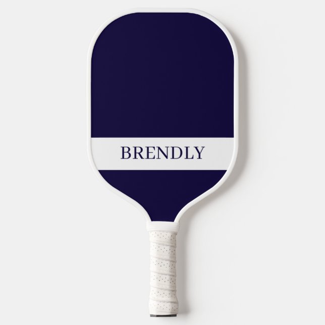 Monogramm Name Modern Navy Blau Weiß Pickleball Schläger (Vorderseite)