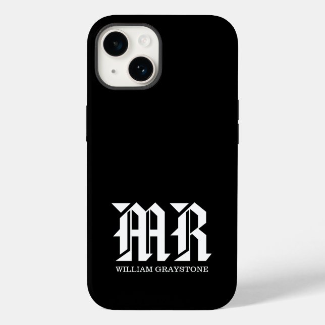 Monogramm Name MR Black and White Case-Mate iPhone Hülle (Rückseite)