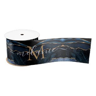Monogramm Name Navyblau Gold Glitzerband Satinband