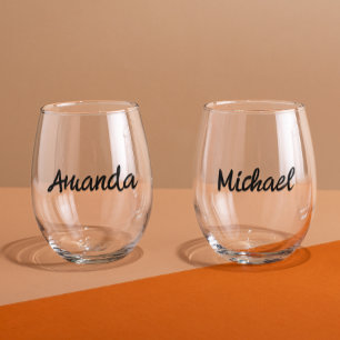 Monogramm Name Paare Personalisiert Weinglas Ohne Stiel