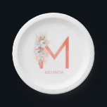 Monogramm Name Pampas Gras Weiße Orchideen Pappteller<br><div class="desc">Elegantes Pampasgras und weiße Orchideen Papierschild mit Vornamen für Ihr neues Zuhause,  Büro oder Party.</div>