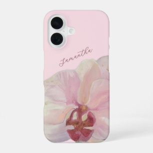 Monogramm Name Pastell Rosa Florale Orchidee Elega iPhone 16 Hülle