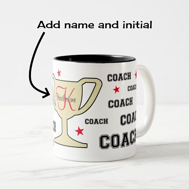 Monogramm Name personalisiert für Sporttrainer Zweifarbige Tasse (Design on two-tone black coffee mug)