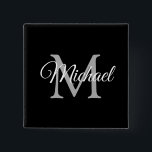 Monogramm Name Personalisiert Schwarz Vorlagenquad Button<br><div class="desc">Monogram Name Personalisiert Black Template Elegant Trendy Square Button.</div>