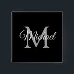 Monogramm Name Personalisiert Schwarz Vorlagenquad Button<br><div class="desc">Monogram Name Personalisiert Black Template Elegant Trendy Square Button.</div>