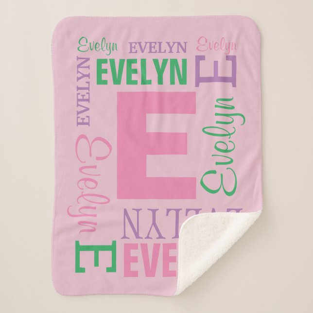 Monogramm Name Pink Baby Girl Personalisiert Sherpadecke (Vorderseite)
