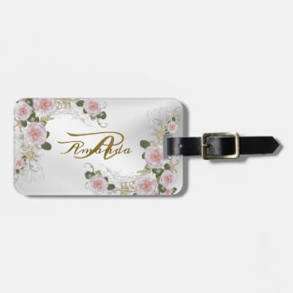 Monogramm Name Pink Floral Silver Gray Travel Gepäckanhänger