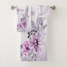 Monogramm Name Pink Floral Violett Lila Rahmen