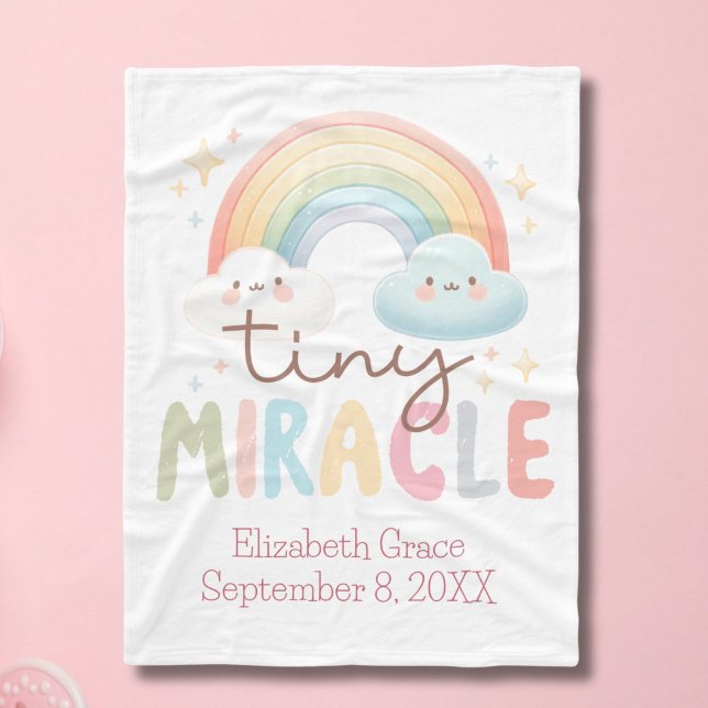 Monogramm Name Rainbow Birth Stats Girl Baby Fleecedecke (Rainbow Tiny Miracle Monogram Name Birth Stats baby girl baby blanket)