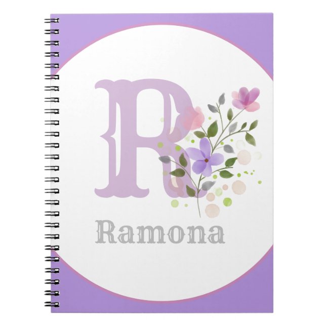 Monogramm & Name Ramona mit Blumen Notizblock (Vorderseite)