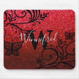Monogramm Name Red Black Ombre Glitzer Butterfells Mousepad