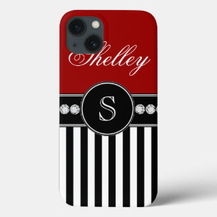 Monogramm Name Red Black Stripes Muster Case-Mate iPhone Hülle