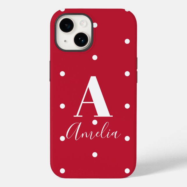 Monogramm Name Red Polka Dots Muster Case-Mate iPhone Hülle (Rückseite)
