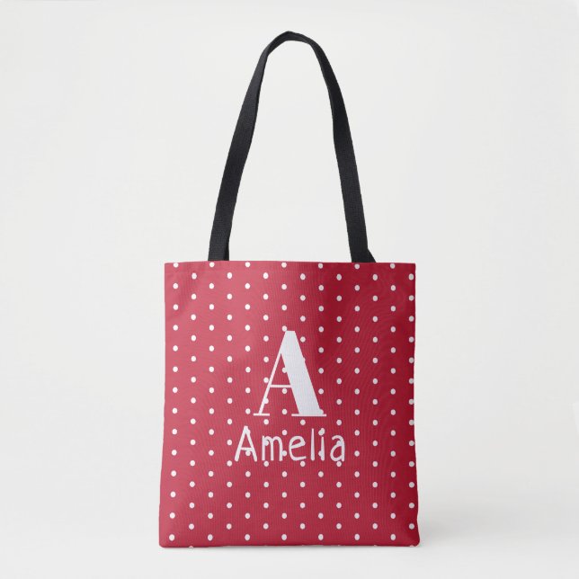 Monogramm Name Red Polka Dots Muster Typografie (Vorderseite)