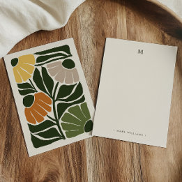 Monogramm & Name Retro Vintage-Stil Erdige Blumenm Mitteilungskarte