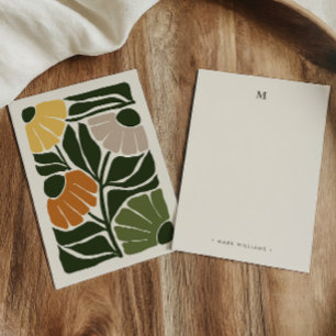 Monogramm & Name Retro Vintage-Stil Erdige Blumenm Mitteilungskarte