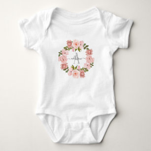 Monogramm Name Rosa Blume Blumenkraut Baby Strampler
