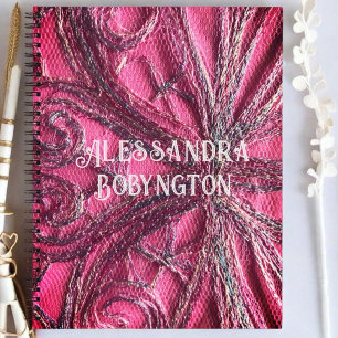 Monogramm Name Rosa elegante Blumenrizierung Notizbuch