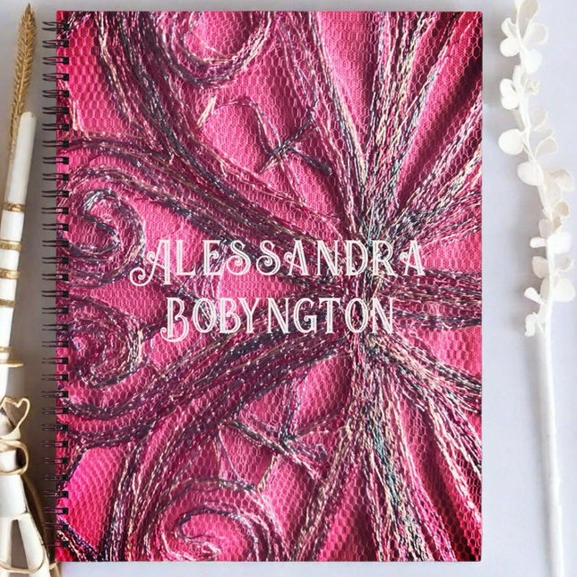 Monogramm Name Rosa elegante Blumenrizierung Notizbuch (Von Creator hochgeladen)